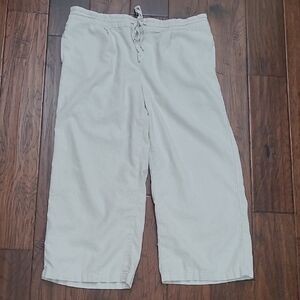 Alexander Jordan Khaki Linen Blend Pullon Wide-leg Cropped Pants size XL